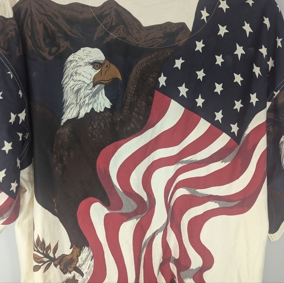 Vintage American Summer Men's Bald Eagle American Flag button up polo shirt XL - Picture 5 of 6